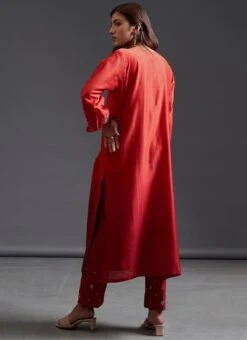 Red Maroon Pure Chanderi Silk Embroidered Kurta Semi Palazzo Set Party Wear -Mahra Clothing Shop red maroon pure chanderi silk embroidered kurta semi palazzo set krsdvcsvks32 b