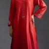 Red Maroon Pure Chanderi Silk Embroidered Kurta Semi Palazzo Set Party Wear