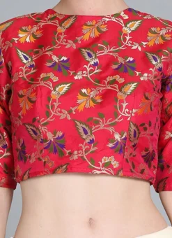 Red N Pink Jacquard Blouse Festive Wear