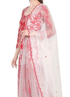 Red N White Net Embroidery Anarkali Suit Party Wear