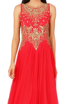 Red Net Embroidered Anarkali Suit Party Wear