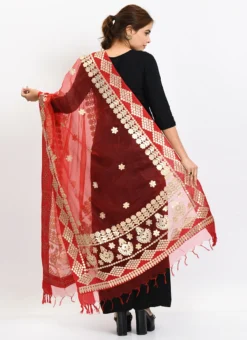 Red Organza Cotton Gota Work Dupatta Work Wear -Mahra Clothing Shop red organza cotton gota work dupatta dpdmimfd103 b