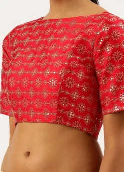 Red Silk Embroidery Work Blouse Party Wear