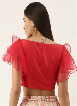 Red Taffeta Ruffled Sleeve Blouse After Six Wear