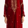 Red Velvet Embroidered Straight Pant Suit Party Wear