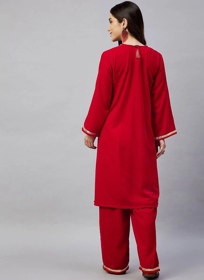 Red Velvet Kurta Palazzo Set Work Wear 4 Red Velvet Kurta Palazzo Set Work Wear - Image 4
