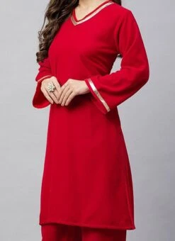 Red Velvet Kurta Palazzo Set Work Wear