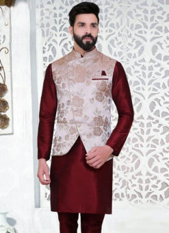 Rose Gold Brocade Nehru Jacket -Mahra Clothing Shop rose gold brocade nehru jacket jkmdc539 b