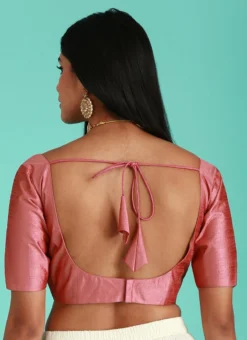 Rose Gold Pink Silk Solid Stitched Readymade Blouse Party Wear -Mahra Clothing Shop rose gold pink silk solid stitched readymade blouse blspfb227rg b