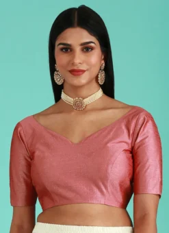 Rose Gold Pink Silk Solid Stitched Readymade Blouse Party Wear -Mahra Clothing Shop rose gold pink silk solid stitched readymade blouse blspfb227rg u