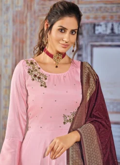 Rose Pink Art Silk Embroidered Anarkali Suit Party Wear 7 Rose Pink Art Silk Embroidered Anarkali Suit Party Wear -Mahra Clothing Shop rose pink art silk embroidered anarkali suit slsdc3002 b