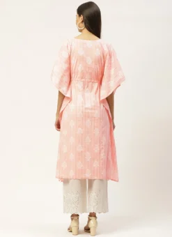 Rose Pink Cotton Printed Kaftan Short Tunic Work Wear -Mahra Clothing Shop rose pink cotton printed kaftan short tunic krjsc1120 b