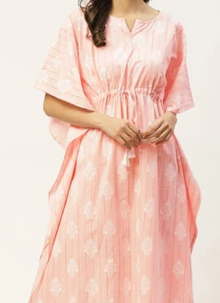Rose Pink Cotton Printed Kaftan Short Tunic Work Wear