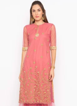 Rose Quartz Net Embroidered Kurta Sharara Set After Six Wear -Mahra Clothing Shop rose quartz net embroidered kurta sharara set krsmnc2123ks b