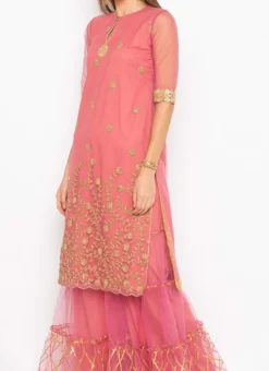 Rose Quartz Net Embroidered Kurta Sharara Set After Six Wear