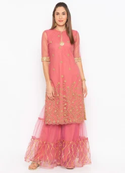 Rose Quartz Net Embroidered Kurta Sharara Set After Six Wear -Mahra Clothing Shop rose quartz net embroidered kurta sharara set krsmnc2123ks u