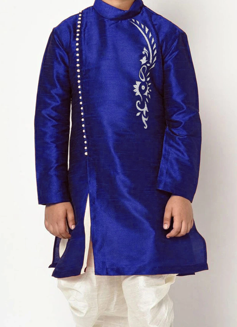 Royal Blue Dupion Silk Embroidered Kurta Pyjama Party Wear 1 Royal Blue Dupion Silk Embroidered Kurta Pyjama Party Wear