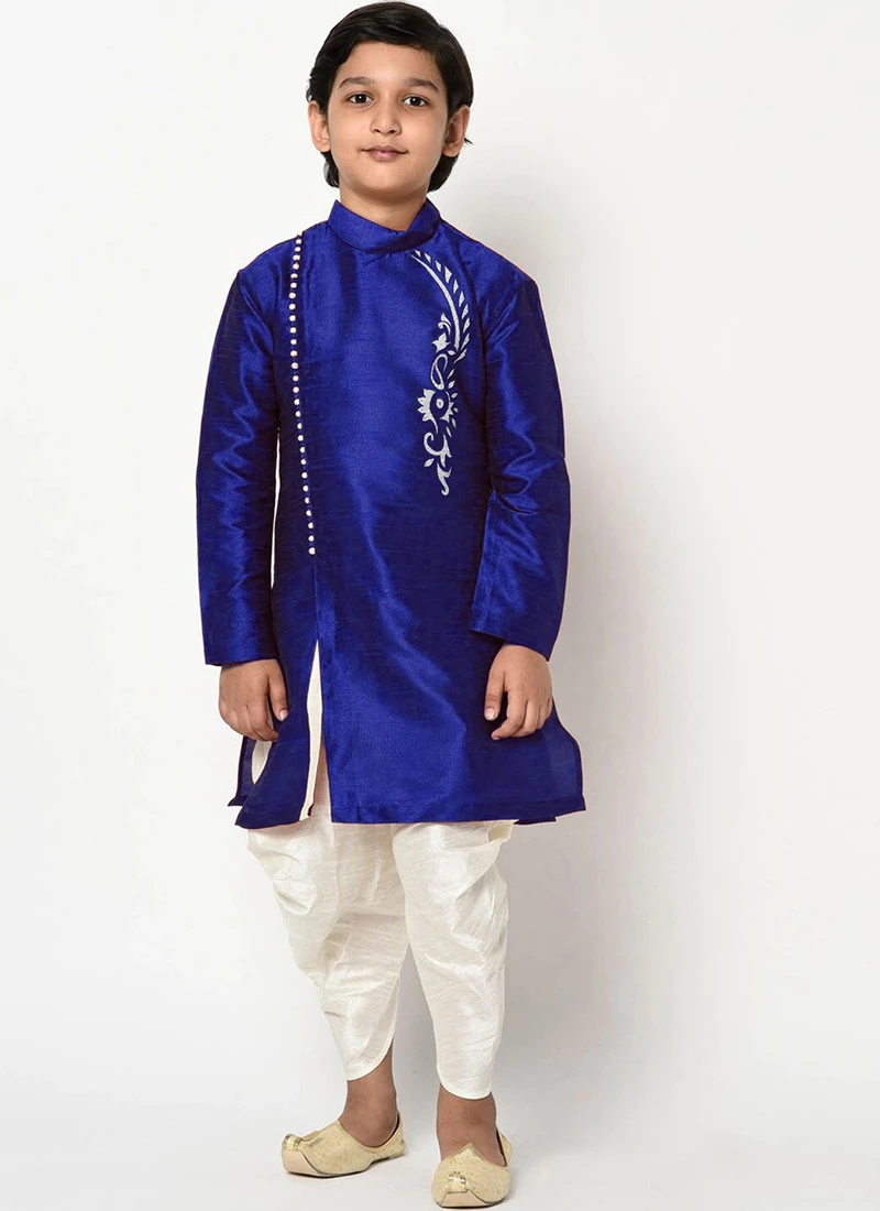 Royal Blue Dupion Silk Embroidered Kurta Pyjama Party Wear 2 Royal Blue Dupion Silk Embroidered Kurta Pyjama Party Wear - Image 2