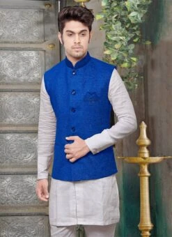 Royal Blue Jute Nehru Jacket -Mahra Clothing Shop royal blue jute nehru jacket jmkmdcj261e b