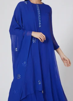 Royal Blue Pure Georgette Thread Work Anarkali Suit Party Wear