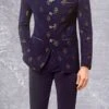 Royal Blue Terry Rayon Brocade Bandhgala Suit