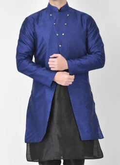 Royal Blue Textured Dupion Silk Nehru Jacket