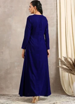 Royal Blue Velvet Kurta Straight Pant Set Work Wear -Mahra Clothing Shop royal blue velvet kurta straight pant set krsdmf7319rb b