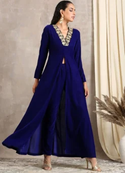 Royal Blue Velvet Kurta Straight Pant Set Work Wear -Mahra Clothing Shop royal blue velvet kurta straight pant set krsdmf7319rb u