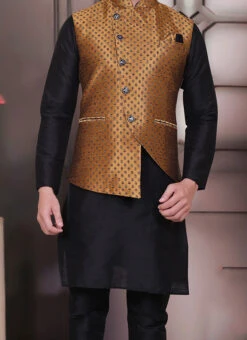 Rust Jacquard Silk Nehru Jacket