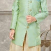 Sea Green Art Silk Jacquard Indowestern Sherwani Party Wear