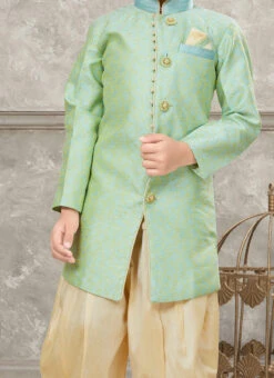 Sea Green Art Silk Jacquard Indowestern Sherwani Party Wear