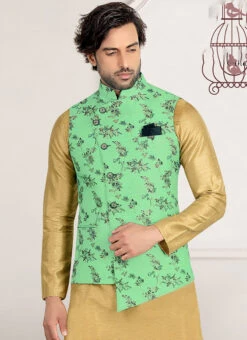 Sea Green Brocade Nehru Jacket -Mahra Clothing Shop sea green brocade nehru jacket jmkmdc488 b