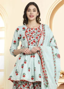 Sea Green Cotton Printed Anarkali Suit Work Wear -Mahra Clothing Shop sea green cotton printed anarkali suit slsjopljpr803 b