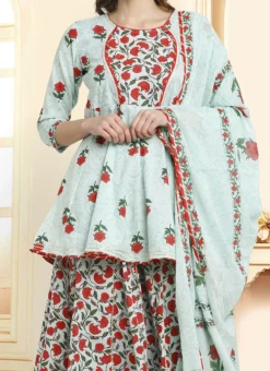 Sea Green Cotton Printed Anarkali Suit Work Wear