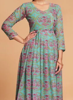 Sea Green Georgette Digital Print Fit And Flare Dress After Six Wear