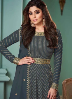 Shamita Shetty Blue Georgette Embroidery Anarkali Suit Party Wear -Mahra Clothing Shop shamita shetty blue georgette embroidery anarkali suit slsaj33389277 b