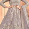 Shamita Shetty Grey Net Sequins Embroidery Anarkali Suit Party Wear