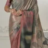 Silk Metallic Peach Color Digital Print Work Saree Festive Wear