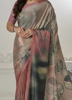 Silk Metallic Peach Color Digital Print Work Saree Festive Wear
