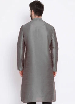 Silver Grey Dupion Silk Soild Stitched Kurta -Mahra Clothing Shop silver grey dupion silk soild stitched kurta kudmf16151361ng b