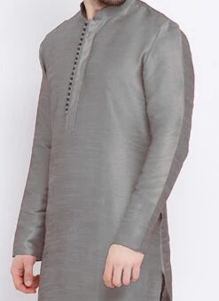 Silver Grey Dupion Silk Soild Stitched Kurta