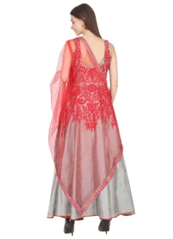 Silver Raw Silk Embroidery Anarkali Suit Party Wear -Mahra Clothing Shop silver raw silk embroidery anarkali suit slkifh9900546 b