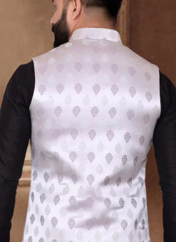Silver Velvet Jacquard Nehru Jacket -Mahra Clothing Shop silver velvet jacquard nehru jacket jmkmdc574 b