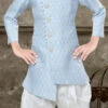 Sky Blue And Off White Art Silk Jacquard Indowestern Sherwani Party Wear