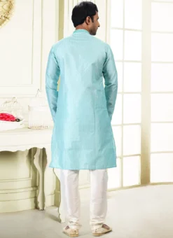 Sky Blue Art Silk Kurta Pyjama Party Wear -Mahra Clothing Shop sky blue art silk kurta pyjama kpmsc2034 b
