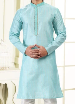 Sky Blue Art Silk Kurta Pyjama Party Wear