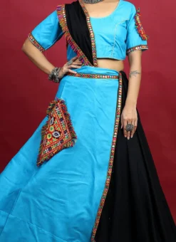 Sky Blue Blended Kutch N Mirror Work Chaniya Choli Festive Wear