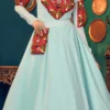Sky Blue Georgette Thread Embroidery Anarkali Gown Party Wear