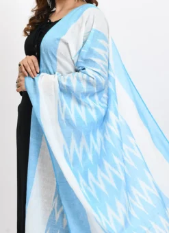 Sky Blue Handloom Cotton Ikkat Printed Dupatta Work Wear