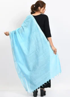 Sky Blue Linen Cotton Dupatta Work Wear -Mahra Clothing Shop sky blue linen cotton dupatta dpdmimfd168 b